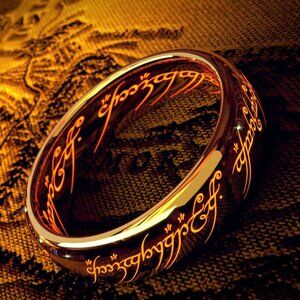 LOTR Gold over Steel Ring on 18" Chain SIZES 8,10+11  and  LOTR Velvet GIFT BAG
